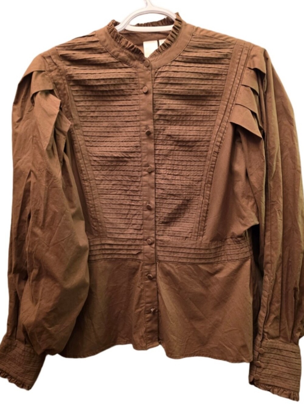 YAS Victorian Pintuck Ruffle Shoulder Puff Sleeve Blouse Size M